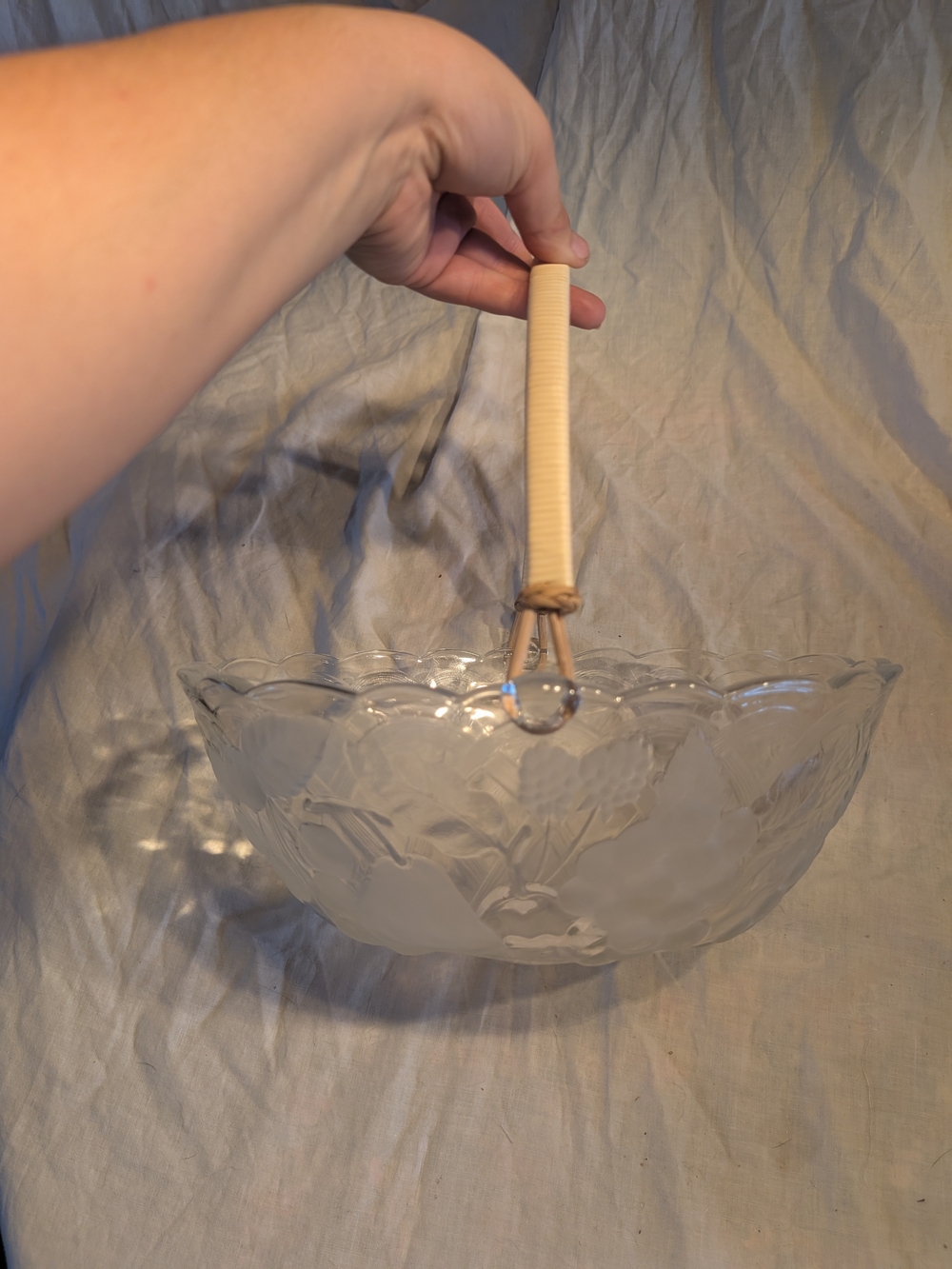 2/80$ Vintage Clear Frosted Glass fruit basket with Cream Handle